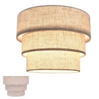 Huoku Lamp Shades For Floor Lamps Pendant Lighting Chandelier Replacement, 3-Tier Drum Fabric Lampshade With Natural Linen Handcrafted(Brown)