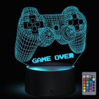 Bparty 3D Video Game Controller Lamp Night Light 3D Illusion Game On Lamp For Kids, 7 Colors Changing With Remote, Kids Bedroom Decor Perfect Christmas Birthday Gifts For Boys Girls