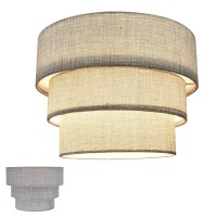 Huoku Lamp Shades For Floor Lamps, Pendant Lighting And Chandelier Replacement, 3-Tier Drum Fabric Lampshade With Natural Linen Handcrafted(Grey)