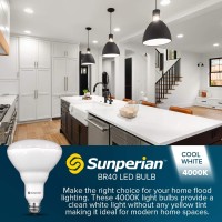 Sunperian 12 Pack Br40 Led Light Bulbs, 13W=85W, 4000K Cool White, 1400 Lumens, Dimmable Flood Light Bulbs For Recessed Cans, Enclosed Fixture Rated, Damp Rated, Ul Listed, E26 Standard Base