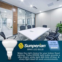 Sunperian 6 Pack Br40 Led Light Bulbs, 13W=85W, 6500K Ultra Daylight, 1400 Lumens, Dimmable Flood Light Bulbs For Recessed Cans, Enclosed Fixture Rated, Damp Rated, Ul Listed, E26 Standard Base