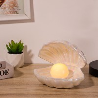 Pearl In Shell Night Light Ceramics Desktop Ornament Home Decor Lamp Light For Bedroom Bedside Decorative Lamp