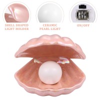 Imikeya Shell Pearl Light Led Ceramics Desktop Lamp Portable Pearl In Shell Nightlight For Bedroom Home Decor Pink