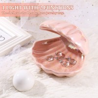 Imikeya Shell Pearl Light Led Ceramics Desktop Lamp Portable Pearl In Shell Nightlight For Bedroom Home Decor Pink