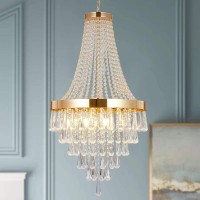 Berliget Crystal Chandelier, French Empire Crystal Chandelier For Halway Foyer Dining Room Living Room, Modern Luxury Raindrop Hanging Ceiling Light Fixture Gold 12-Lights 19 Inch