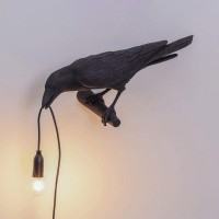 Nordiem Crow Table Lamps Bird Desk Lamp Bedroom Wall Sconce Lamp Light Resin Decoration E12 110V Led Bulb (Right Black Wall Lamp)