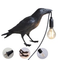 Nordiem Crow Table Lamps Bird Desk Lamp Bedroom Wall Sconce Lamp Light Resin Decoration E12 110V Led Bulb Black Sitting Table L