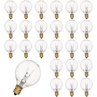 Konictom 25 Pack G40 Clear Globe Light Bulbs, 1.5 Inch Night Light Replacement Bulbs For Indoor Outdoor Patio Decor, C7 Candelabra Socket Base, 5W