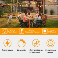 Zotoyi St38 25Ft Outdoor String Lights, Waterproof Ip65 Patio String Light With 12+1 Led Filaments Shatterproof Bulbs, Etl Listed Weatherproof For Backyard Party Porch Balcony Bistro, 2700K