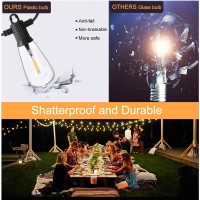 Zotoyi Outdoor Led String Lights, 100Ft St38 Waterproof Ip65 Patio String Lights With 50+2 Dimmable Led Filaments Shatterproof Plastic Bulbs, Vintage Backyard Lights For Bistro Gazebos Party Wedding