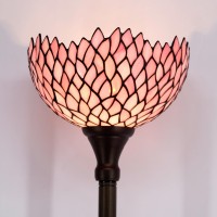 Werfactory Tiffany Floor Lamp Pink Stained Glass Wisteria Light 12X12X66 Inches Pole Torchiere Standing Corner Torch Uplight Decor Bedroom Living Room Home Office S523P Series