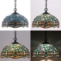 Werfactory Tiffany Pendant Light Plug In Sea Blue Stained Glass Dragonfly 12 Inch Hanging Lamp S147 Series