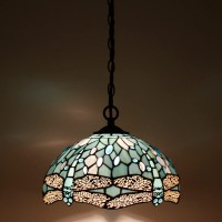 Werfactory Tiffany Pendant Light Plug In Sea Blue Stained Glass Dragonfly 12 Inch Hanging Lamp S147 Series