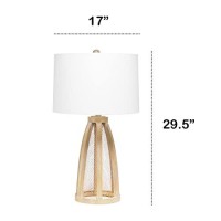 Lalia Home Wooded Arch Farmhouse Table Lamp With White Fabric Shade