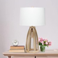 Lalia Home Wooded Arch Farmhouse Table Lamp With White Fabric Shade