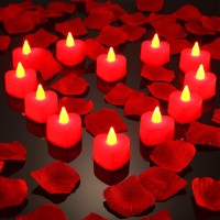 Mudder 12 Pieces Heart Shape Led Tealight Candles Love Led Candles With 200 Pieces Silk Rose Petals Girl Scatter Artificial Petals For Valentine'S Day Wedding Table Party Decor (Red Light, Red Petal)