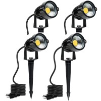 S Smiful Warm White Spot Lights, Led Landscape Lighting Lights, 5W 3000K Outdoor Spot Lights With Spiked Stand Waterproof Garden Spotlight For Yard House Lawn Decorative Lamp Us 3- Plug (2 Lights)