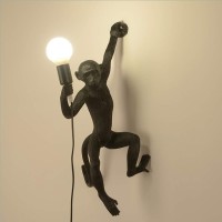 E27 Led Vintage Wall Light Modern Creative Animal Monkey Design Rustic Resin Wall Lamp For Living Room Foyer Office Corridor Stairs Kitchen Bar Study Bedroom Country House Wall Decoration Lamp (Black)