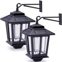 2 Pack Solar Wall Lanterns, Aluminum Outdoor Hanging Solar Lights With 4 Solar Panels, Dusk To Dawn Led Outdoor Wall Sconce, Anti-Rust Waterproof Wall Lanterns With Hooks, 3000K Warm White