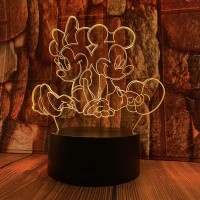 Junnire Mickey Minnie Mouse Anime Figurines 3D Led Optical Illusion Acrylic Night Light With Remote 7 Colors Change Dimmable Usb Powered Bedroom Decoration Table Lamp Birthday Gift For Child Kids