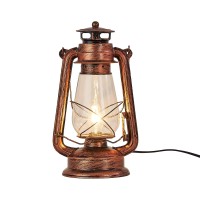 Rustic Lantern Table Lamp, Siljoy Antique Industry Old Fashioned Oil Lamp Farmhouse Vintage Nightlight Bedside Desk Lamps For Bedroom Hallway Study Room, Dia 7