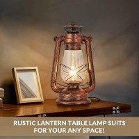 Rustic Lantern Table Lamp, Siljoy Antique Industry Old Fashioned Oil Lamp Farmhouse Vintage Nightlight Bedside Desk Lamps For Bedroom Hallway Study Room, Dia 7