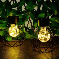 Maggift 2 Pack Hanging Solar Lights Outdoor Solar Powered Tabletop Lanterns With 15 Led Copper Lights Blub Waterproof Solar La