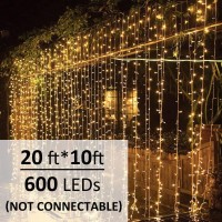 Solhice Led Curtain Lights Outdoor 20Ft X10Ft, 600 Led Plug In Hanging Window String Lights Indoor, Twinkle Lights Backdrop For Patio Wedding Bedroom Backyard Decor, Warm White (Not Connectable)