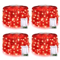 Jmexsuss 4 Pack 50 Led Red Fairy Lights Battery Operated, 16.1Ft Silver Wire Halloween Fairy String Lights Indoor Outdoor Waterproof For Gifts Wedding Birthday Party Christmas Halloween Decorations