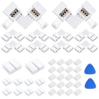 Lightingwill 20Pack 4-Pin Rgb Led Light Strip Connector Kit 10Mm Solderless Adapter Connectors For 5050 Multicolor Led Strip Light