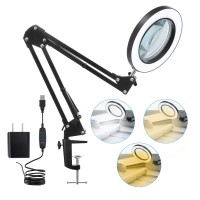 Kirkas Led Magnifying Lamp With Clamp 10X Real Glass Lens 3 Color Modes And Stepless Dimmable Magnifier Desk Lamp Adjustable S