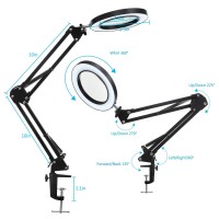 Kirkas Led Magnifying Lamp With Clamp 10X Real Glass Lens 3 Color Modes And Stepless Dimmable Magnifier Desk Lamp Adjustable S