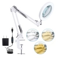 Led Magnifying Lamp With Clamp 8Diopter 10X Real Glass Lens 3 Color Modes And Stepless Dimmable Magnifier Desk Lamp Adjustab