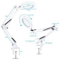 Led Magnifying Lamp With Clamp 8Diopter 10X Real Glass Lens 3 Color Modes And Stepless Dimmable Magnifier Desk Lamp Adjustab