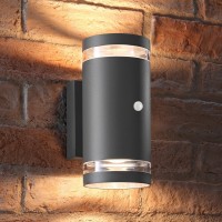 Auraglow Pir Motion Sensor Double Up And Down Outdoor Wall Security Light - Anthracite Grey - Warm White