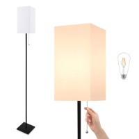 Figdifor Floor Lamp For Living Room, Modern Standing Lamp Stand Up Lamp With Linen Shade, Simple Design Floor Lamp For Bedroom, Office, Kids Room, Reading, Working, Bulb Included, Black