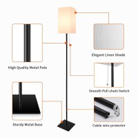 Figdifor Floor Lamp For Living Room, Modern Standing Lamp Stand Up Lamp With Linen Shade, Simple Design Floor Lamp For Bedroom, Office, Kids Room, Reading, Working, Bulb Included, Black