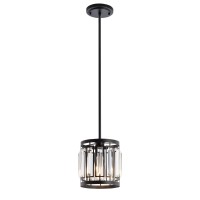 Larootsi Modern One- Light 1Xe26 Pendant Light Ceiling Hanging Light Fixture With K9 Crystals For Kitchen Restaurant Cafe Dining Room Island Light Black