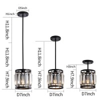 Larootsi Modern One- Light 1Xe26 Pendant Light Ceiling Hanging Light Fixture With K9 Crystals For Kitchen Restaurant Cafe Dining Room Island Light Black