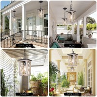 Outdoor Pendant Light Exterior Hanging Lantern Porch Pendant Lights, Light Wood Grain With Glass 1-Light Lamp For For Porch, Patio, Entryway