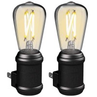 Westek Led Vintage Night Light (Matte Black), 2 Pack - Edison-Style Plug In Wall Night Light, Dusk To Dawn - Old-Fashioned Design, Decorative Night Lights - Plastic Casing, 8 Lumens