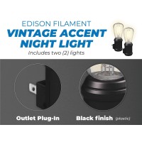 Westek Led Vintage Night Light (Matte Black), 2 Pack - Edison-Style Plug In Wall Night Light, Dusk To Dawn - Old-Fashioned Design, Decorative Night Lights - Plastic Casing, 8 Lumens