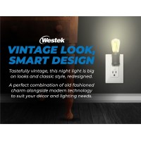 Westek Led Vintage Night Light (Matte Black), 2 Pack - Edison-Style Plug In Wall Night Light, Dusk To Dawn - Old-Fashioned Design, Decorative Night Lights - Plastic Casing, 8 Lumens