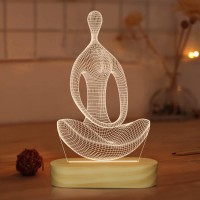 Lightzz Yoga Lamp Led 3D Art Night Light For Girls Women Meditation Lovers Birthday Gifts,Usb Power Warm Color Wood Base Table Lamps