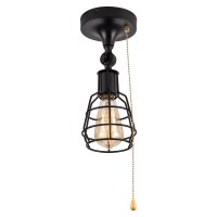 Industrial Farmhouse Close To Ceiling Light With Pull Chain 1 Light Black Semi Flush Mount Ceiling Light Adjustable Metal Cage Directional Wall Sconce Wall Lamp With Pull String For Kitchen Laundry