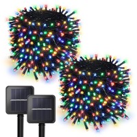 Woohaha 2 Pack Solar Christmas Lights 39Ft 100 Led 8 Modes Solar String Lights Waterproof Solar Fairy Lights For Garden, Patio, Fence, Balcony, Outdoors (100L-Multicolor)