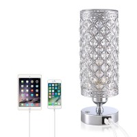 Yarra-Decor Crystal Bedside Table Lamp 3 Color Options Lamps For Bedroom Modern Usb Nightstand Lamp With Silver Crystal Shade Decorative Lamps For Living Room, Kids Room(Led Bulb Included)