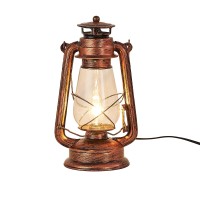 Noxarte Rustic Lantern Table Lamp Plug-In Old Fashioned Night Light Perfect For Bedroom Living Room H15 Inch X W7 Inch