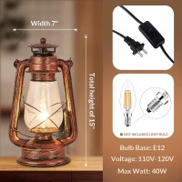 Noxarte Rustic Lantern Table Lamp Plug-In Old Fashioned Night Light Perfect For Bedroom Living Room H15 Inch X W7 Inch