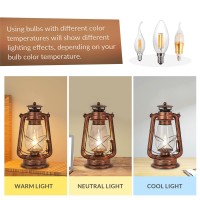 Noxarte Rustic Lantern Table Lamp Plug-In Old Fashioned Night Light Perfect For Bedroom Living Room H15 Inch X W7 Inch